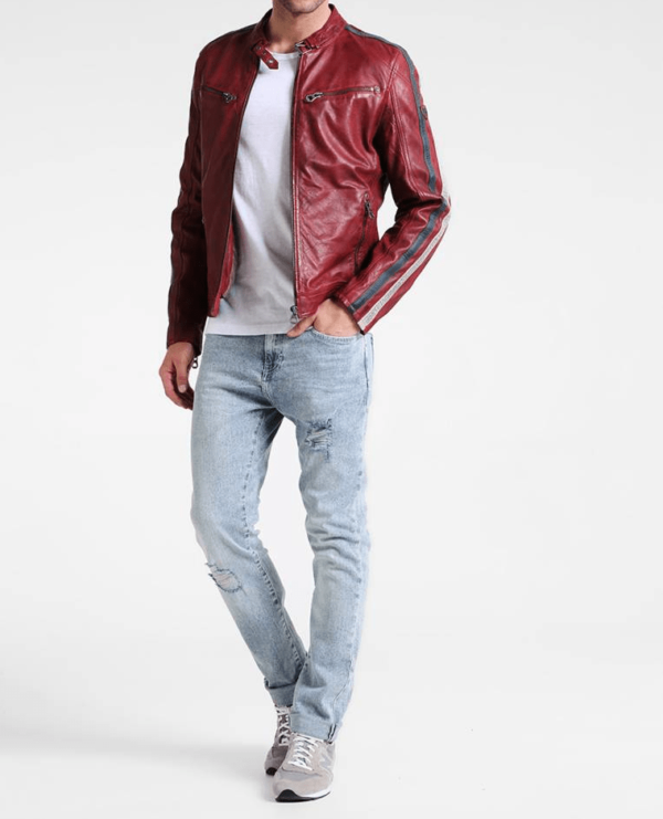 Mens Heroes Red Leather Jacket - Image 3