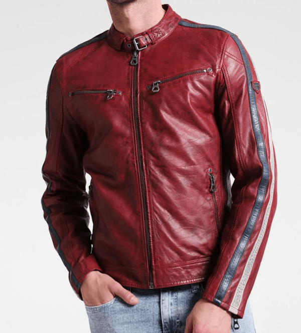Mens Heroes Red Leather Jacket - Image 2