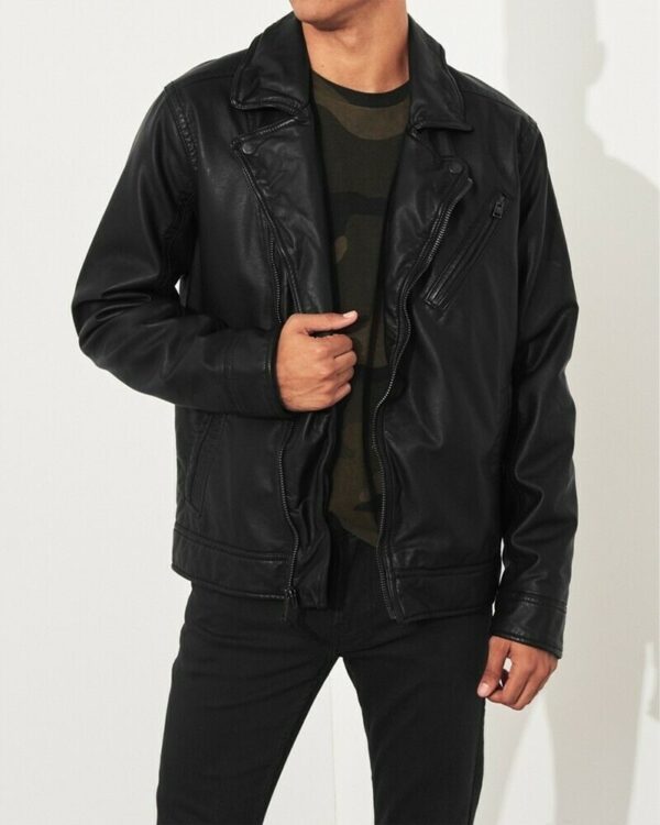 Mens Abercrombie Hollister Black Leather Jacket - Image 3