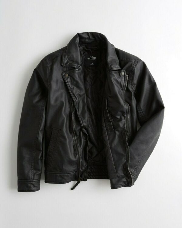 Mens Abercrombie Hollister Black Leather Jacket - Image 2