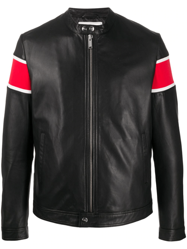 Mens Iceberg Striped Sleeve Leather Jacket
