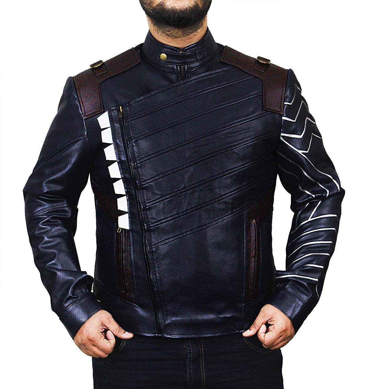 Sebastian Stan Infinity Winter Soldier Bucky Barnes Blue Faux War Leather Jacket