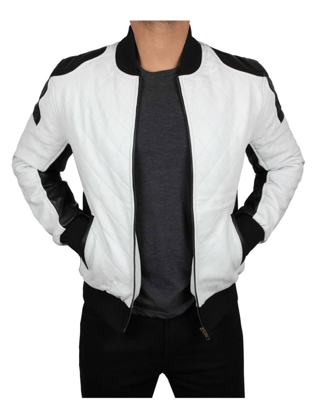 Mens Joliet Perforated White & Black Leather Jacket