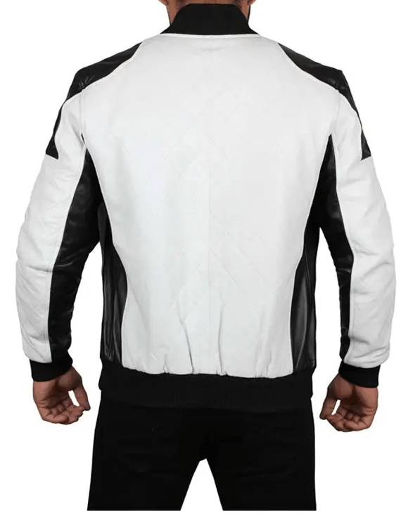 Mens Joliet Perforated White & Black Leather Jacket - Image 3