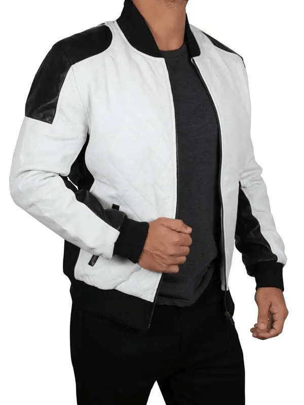 Mens Joliet Perforated White & Black Leather Jacket - Image 2