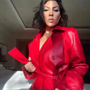 Kourtney Kardashian Red Belted Coat