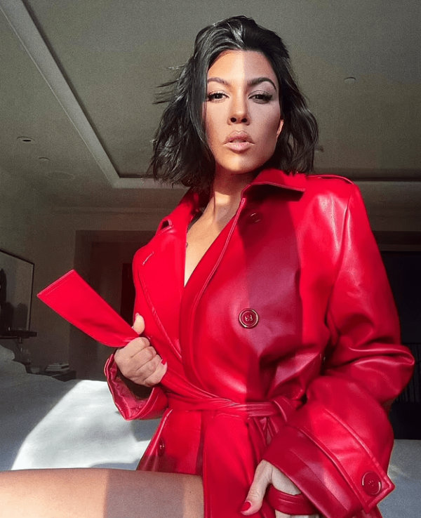 Kourtney Kardashian Red Belted Coat