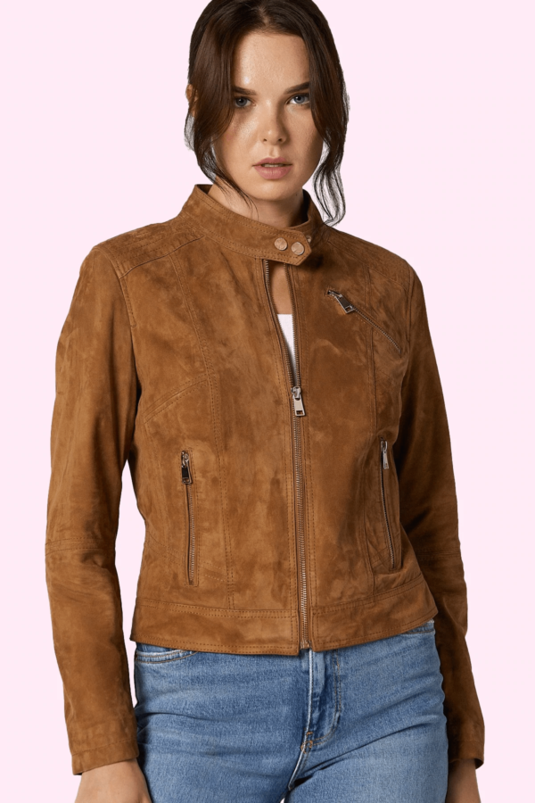 Kylie Camel Suede Leather Jacket