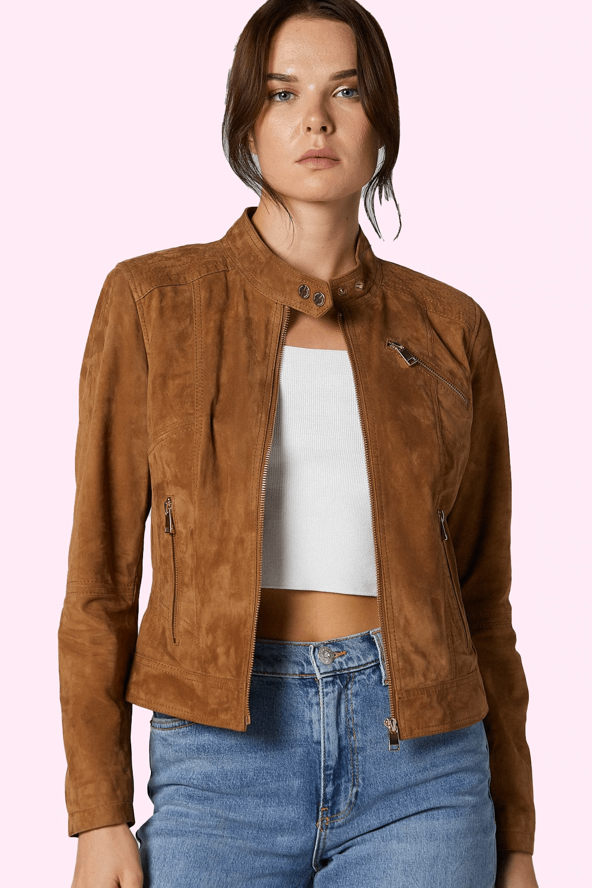 Kylie Camel Suede Leather Jacket - AirBorne Jacket