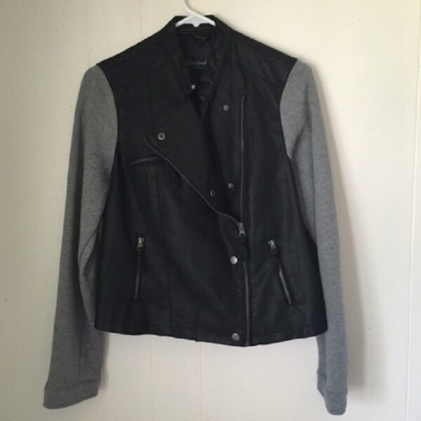 Mens Leather Jacket With Sweatshirt Sleeves - Image 2