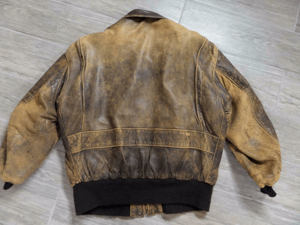 Mens Distressed Patina Leather Bomber Jacket - Image 3