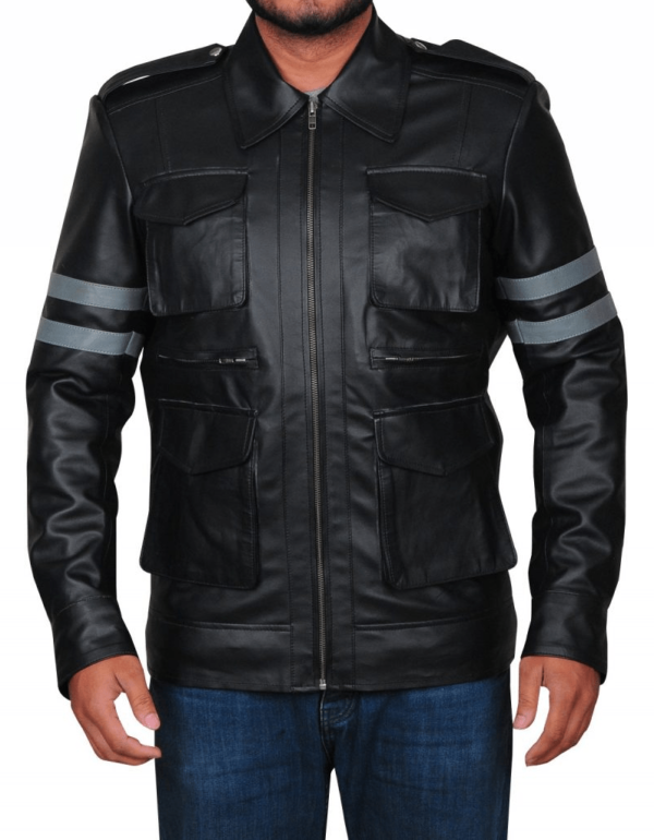 Mens Leon Kennedy Resident Evil 6 Black Leather Jacket - Image 2