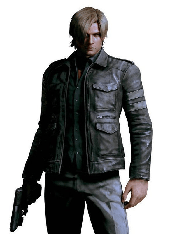 Mens Leon Kennedy Resident Evil 6 Black Leather Jacket - AirBorne Jacket