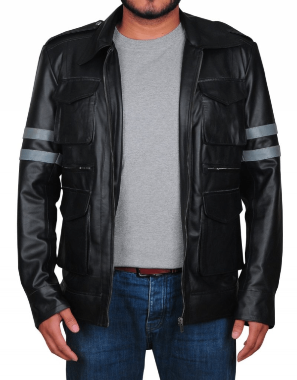 Mens Leon Kennedy Resident Evil 6 Black Leather Jacket - Image 3