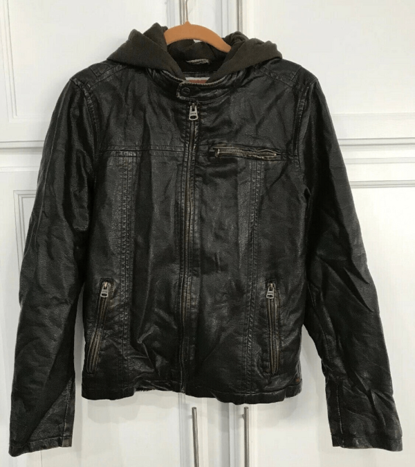 Mens Levis Dark Brown Hooded Motorcycle Leather Jacket