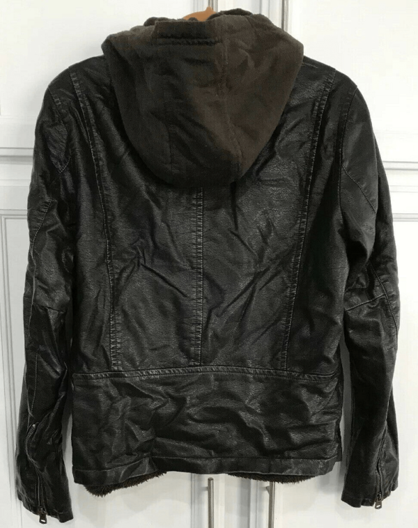 Mens Levis Dark Brown Hooded Motorcycle Leather Jacket - Image 2