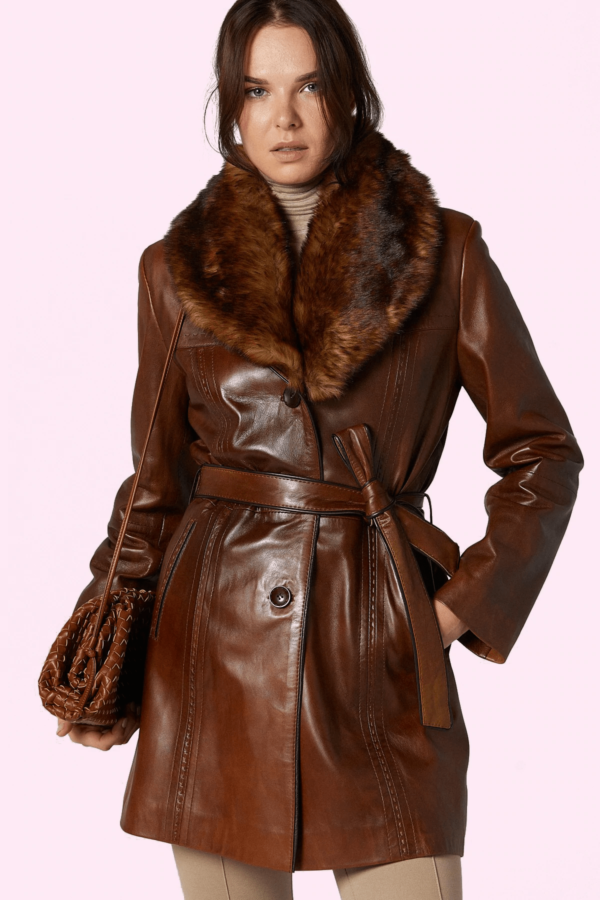 Mayfair Brown Leather Trench Jacket