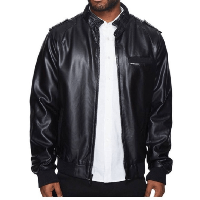 Mens Members Only Black Leather Jacket - AirBorne Jacket