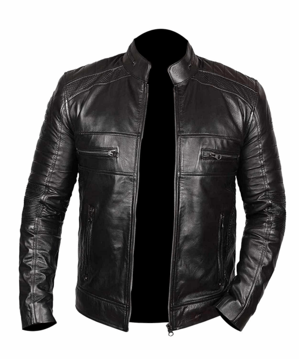 Mens Johnson Black Biker Leather Jacket