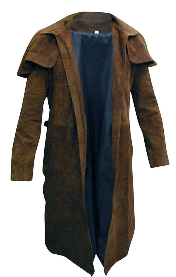 Men’s Long Length Suede Leather Trench Coat