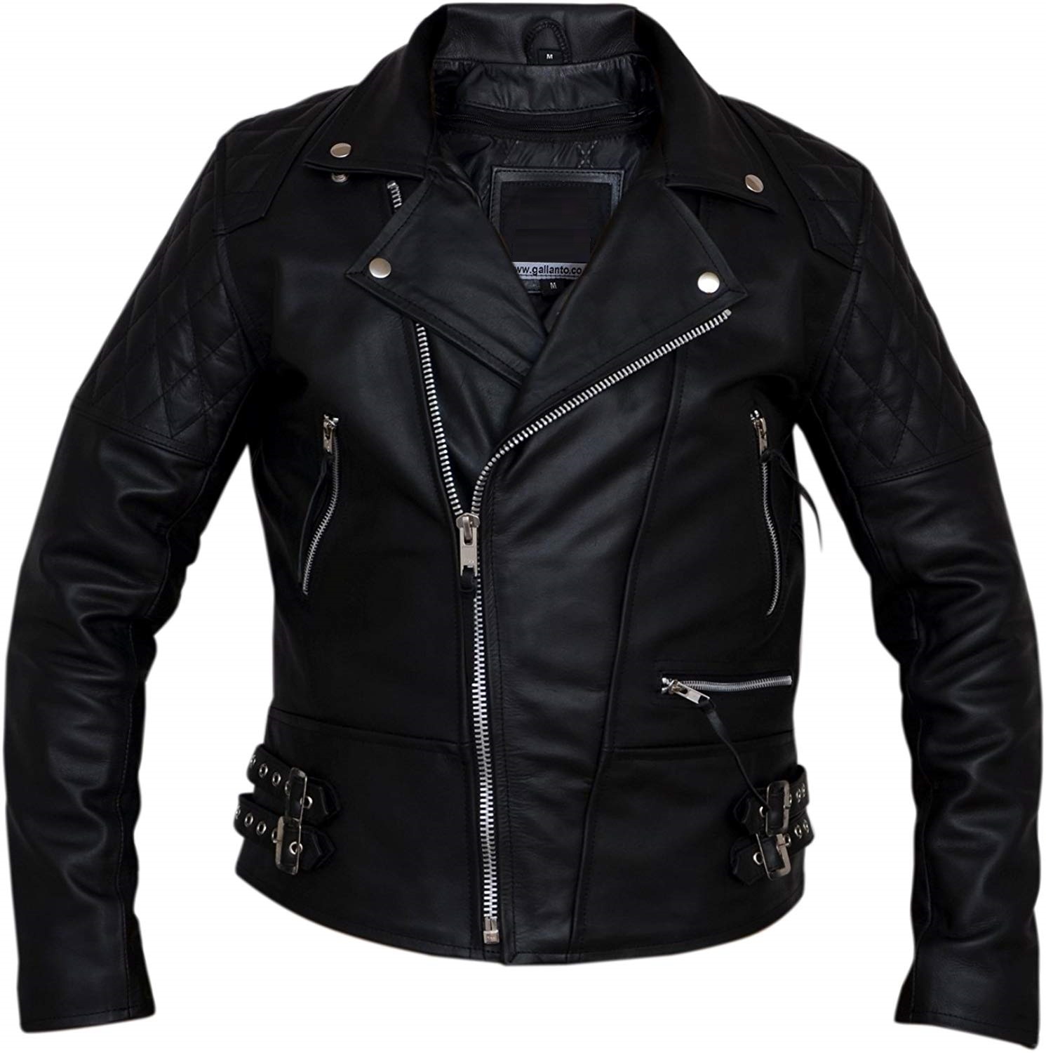 Mens Classic Diamond Black Biker Leather Jacket