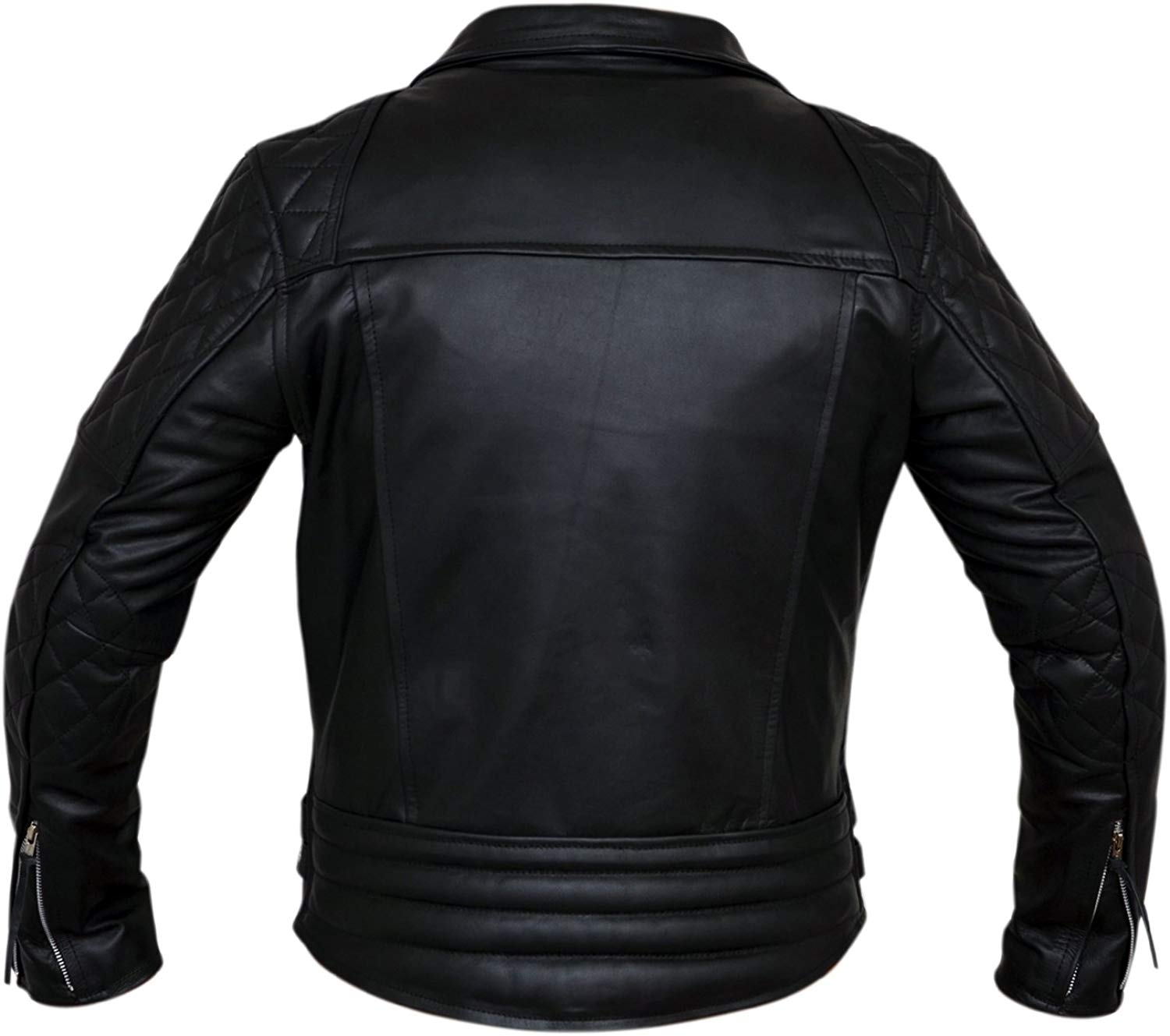 Mens Classic Diamond Black Biker Leather Jacket - Image 3