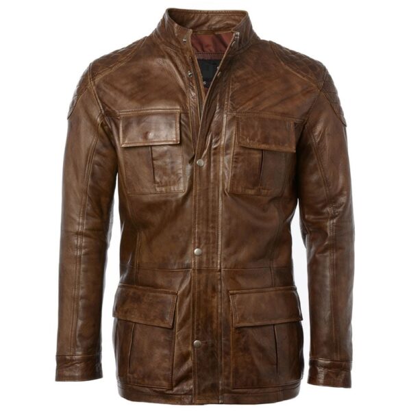 Mens Timber Leather Coat Jacket – Three Quarter Brontes Jacket - Image 3
