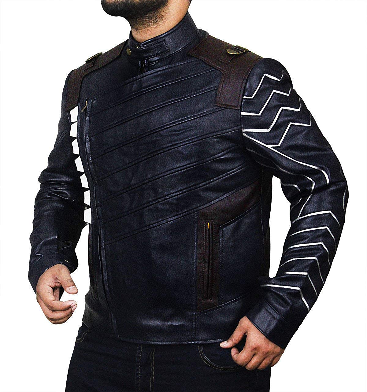 Sebastian Stan Infinity Winter Soldier Bucky Barnes Blue Faux War Leather Jacket - Image 4