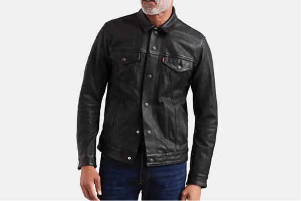 Mens Levis Black Leather Jacket - Image 2