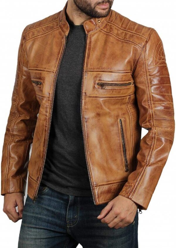 Men’s Motorcycle Brown Leather Jacket - Image 2