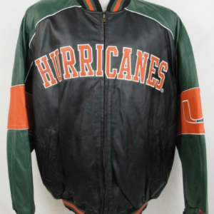 Miami Hurricanes Mens Embroidered Leather Jacket