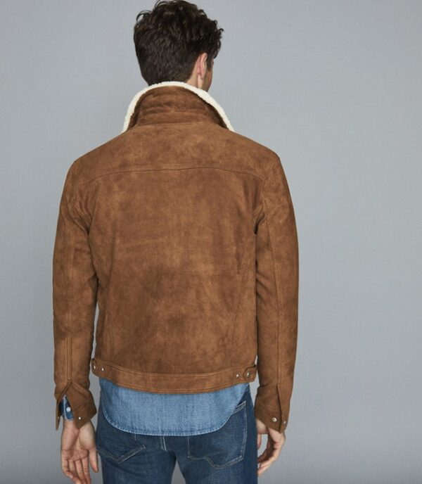 Miles Reiss Suede Trucker Shearling Collar Leather Jacket - Image 2