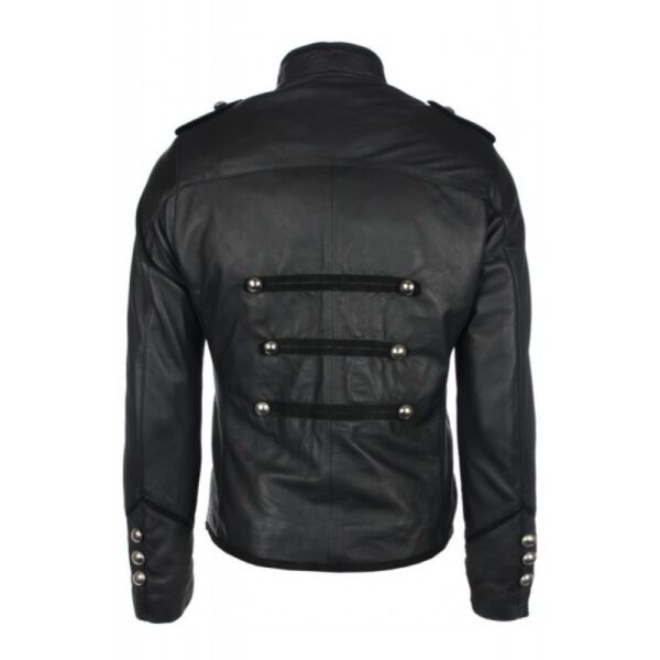 Military Style Black Leather Jacket - Image 2
