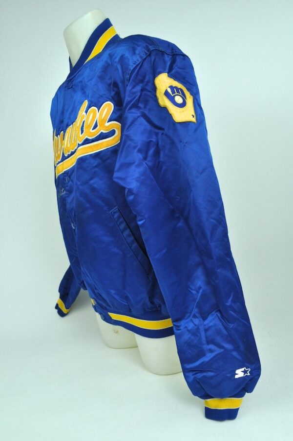 Milwaukee Brewers Baseball Blue Satin Jacket - Image 2