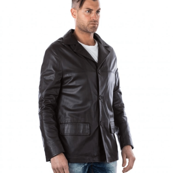 Mens David Black Mink Leather Jacket - Image 2