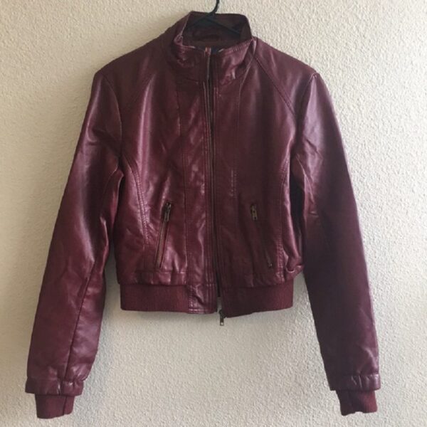 Miss London Red Bomber Leather Jacket