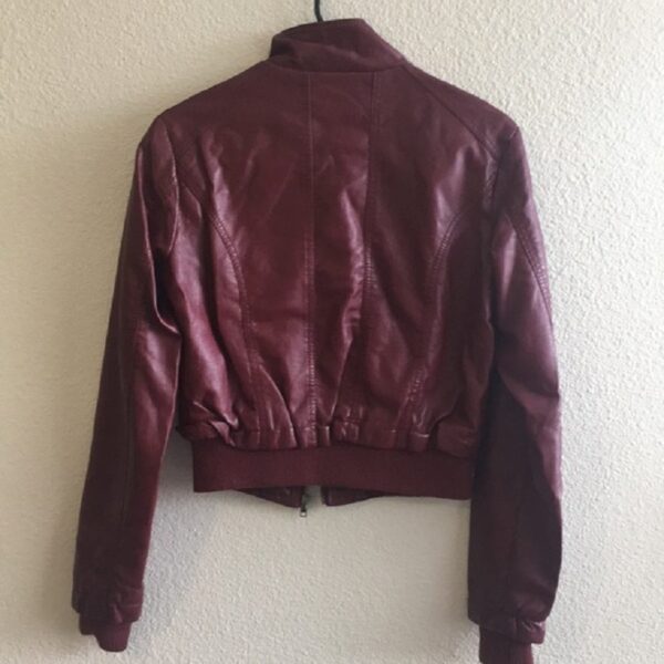 Miss London Red Bomber Leather Jacket - Image 3