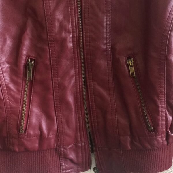 Miss London Red Bomber Leather Jacket - Image 2