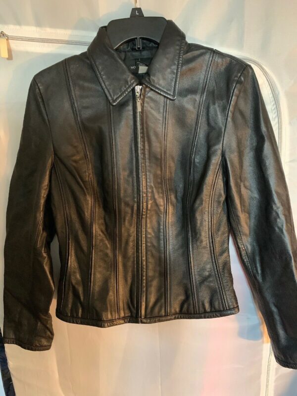 Moda International Black Biker Leather Jacket