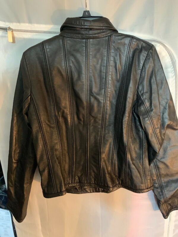 Moda International Black Biker Leather Jacket - Image 3