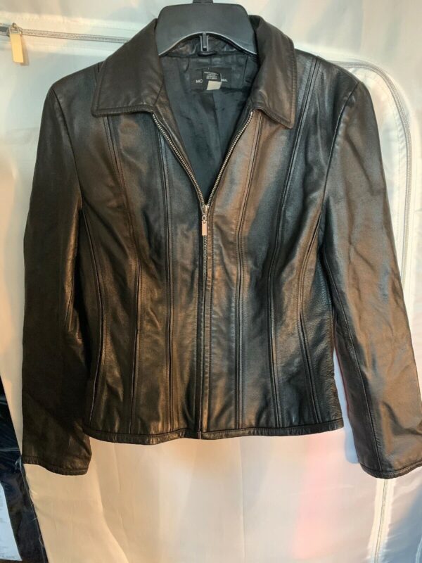 Moda International Black Biker Leather Jacket - Image 2