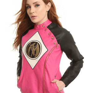 Mighty Morphin Power Rangers Pink Moto Leather Jacket