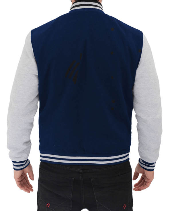 Mens Navy Blue and Gray Varsity Fleece Jacket - Image 2