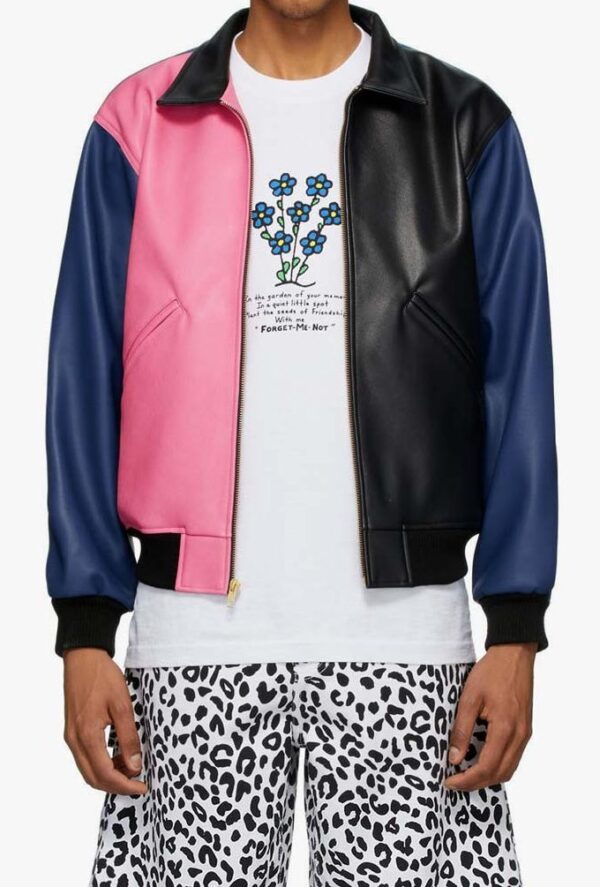 Noon Goons Plays Up Biker With Vibrant Colorblocked Leather Jacket