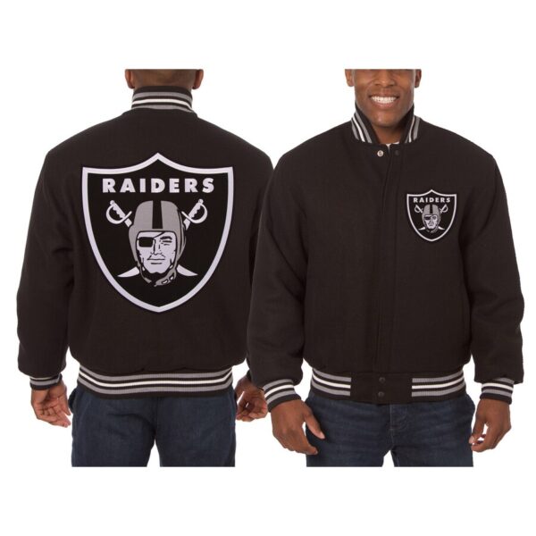 Oakland Raiders Embroidered Black Wool Jacket - Image 3