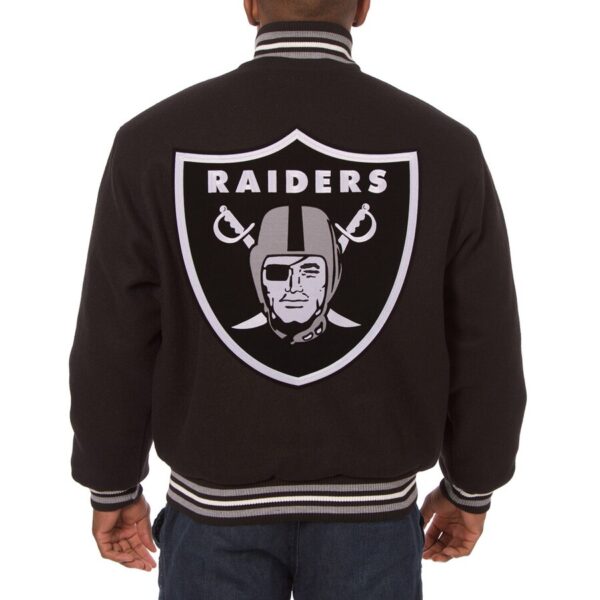 Oakland Raiders Embroidered Black Wool Jacket - Image 2