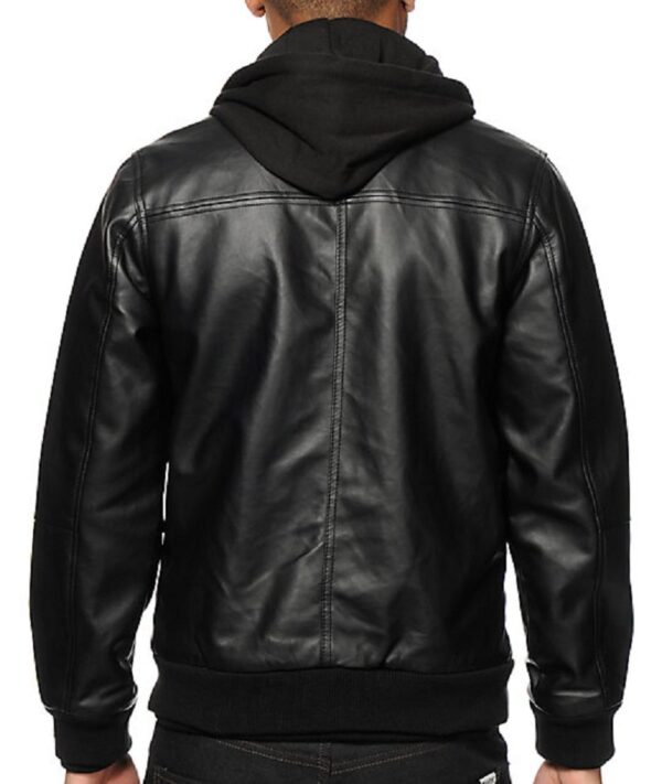 Mens Obey Propaganda Black Leather Jacket - Image 4