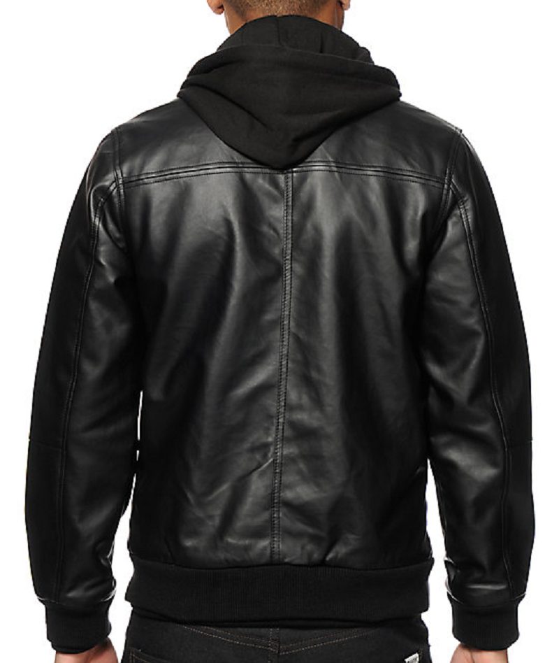 Mens Obey Propaganda Black Leather Jacket - AirBorne Jacket