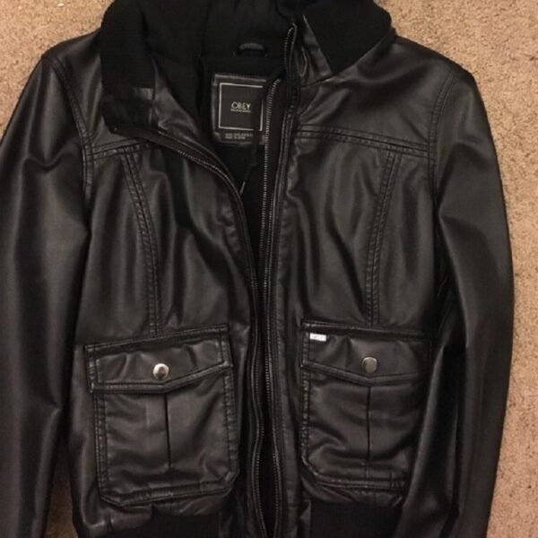 Mens Obey Propaganda Black Leather Jacket - Image 3