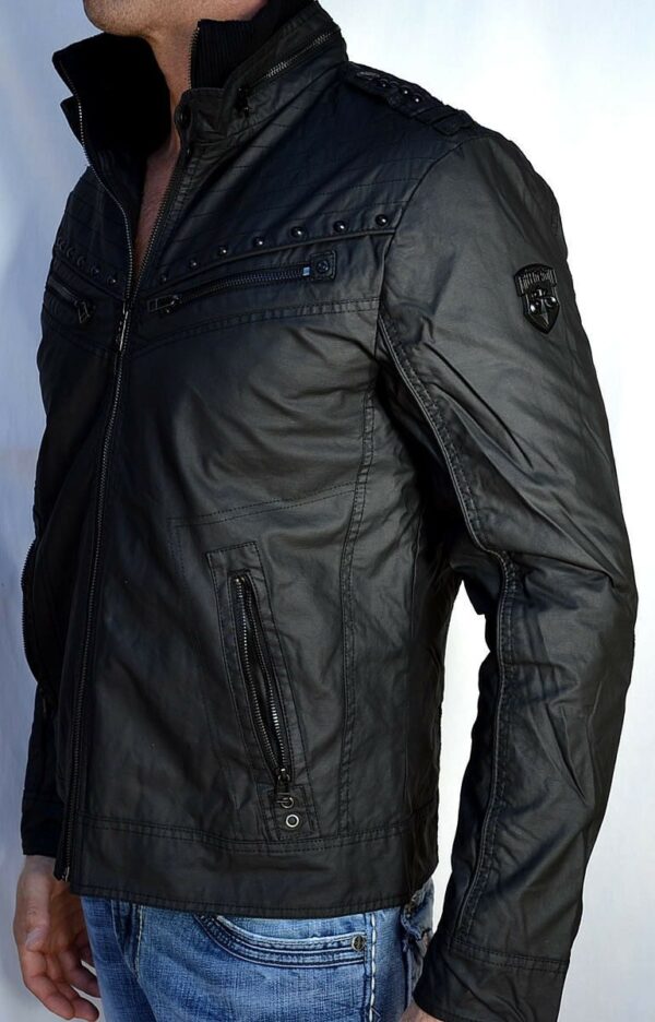 Organic Biker Black Leather Jacket - Image 3